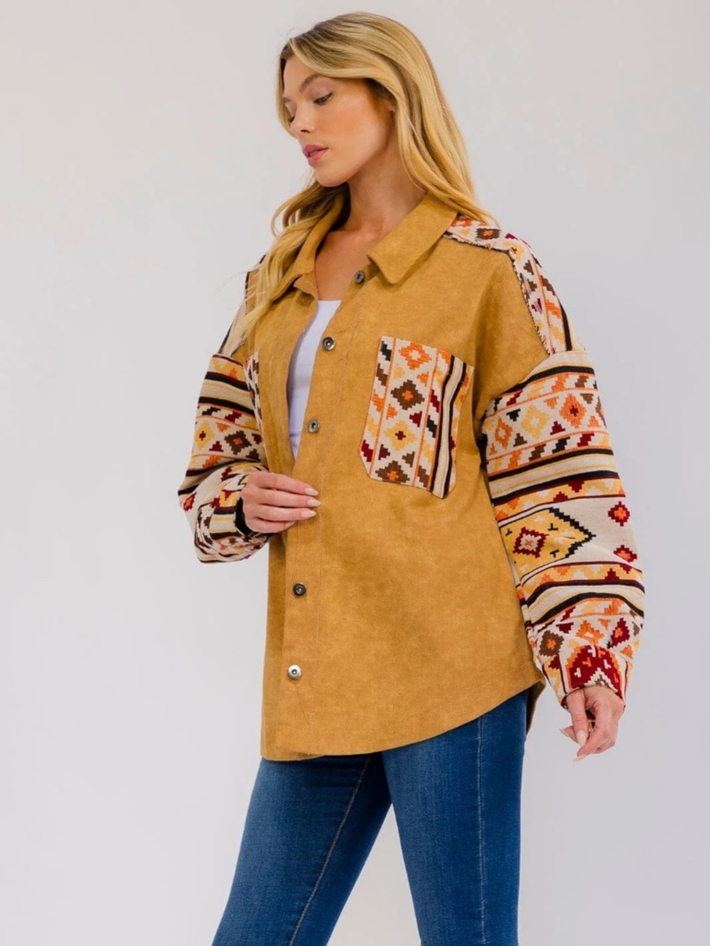 "New In" Women's Long Sleeve Button Up Front Pockets Multi Print Jacket - Picture 2 of 13
